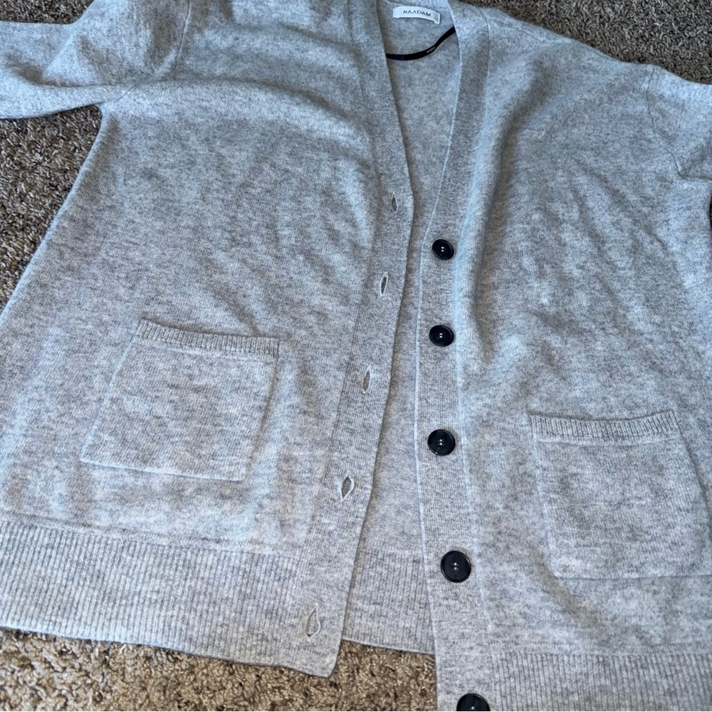 NAADAM Signature Cashmere Cardigan Button up Gray Medium - Picture 4 of 10